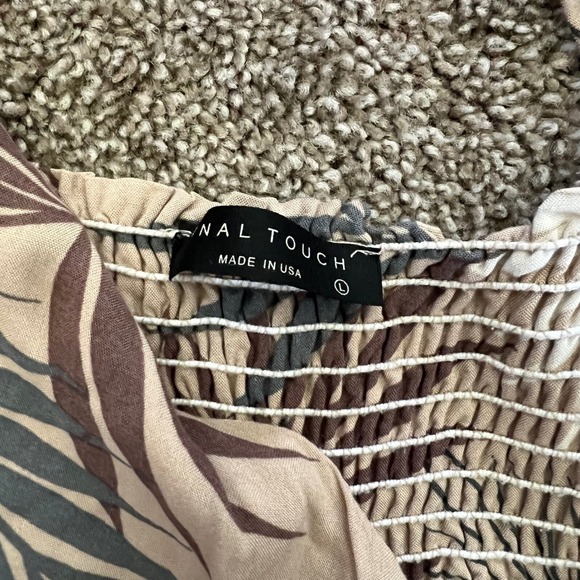 Final Touch Palm Print Jumpsuit Wide Leg‎ Spaghetti Strap Tan Size L - Picture 3 of 12